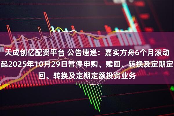 天成创亿配资平台 公告速递：嘉实方舟6个月滚动持有债券发起2025年10月29日暂停申购、赎回、转换及定期定额投资业务