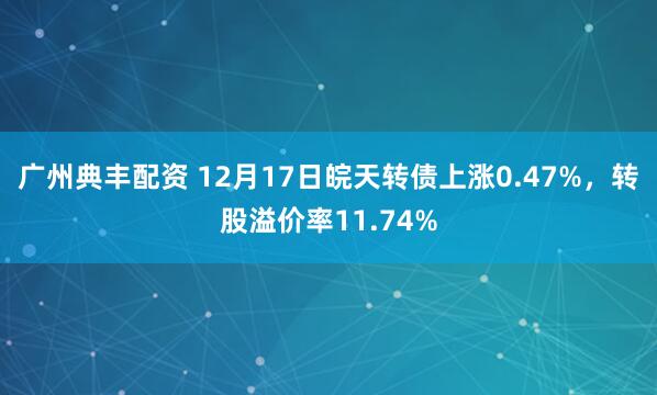 广州典丰配资 12月17日皖天转债上涨0.47%,转股溢价率11.74%